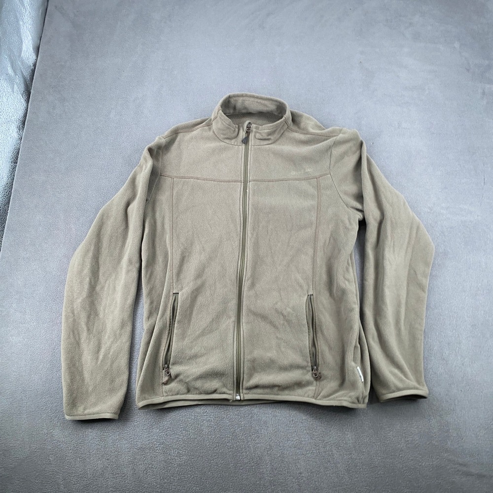 Quechua Mens Full Zip Fleece Jacket Tan Khaki Hiking Outdoor Mock Neck 6190